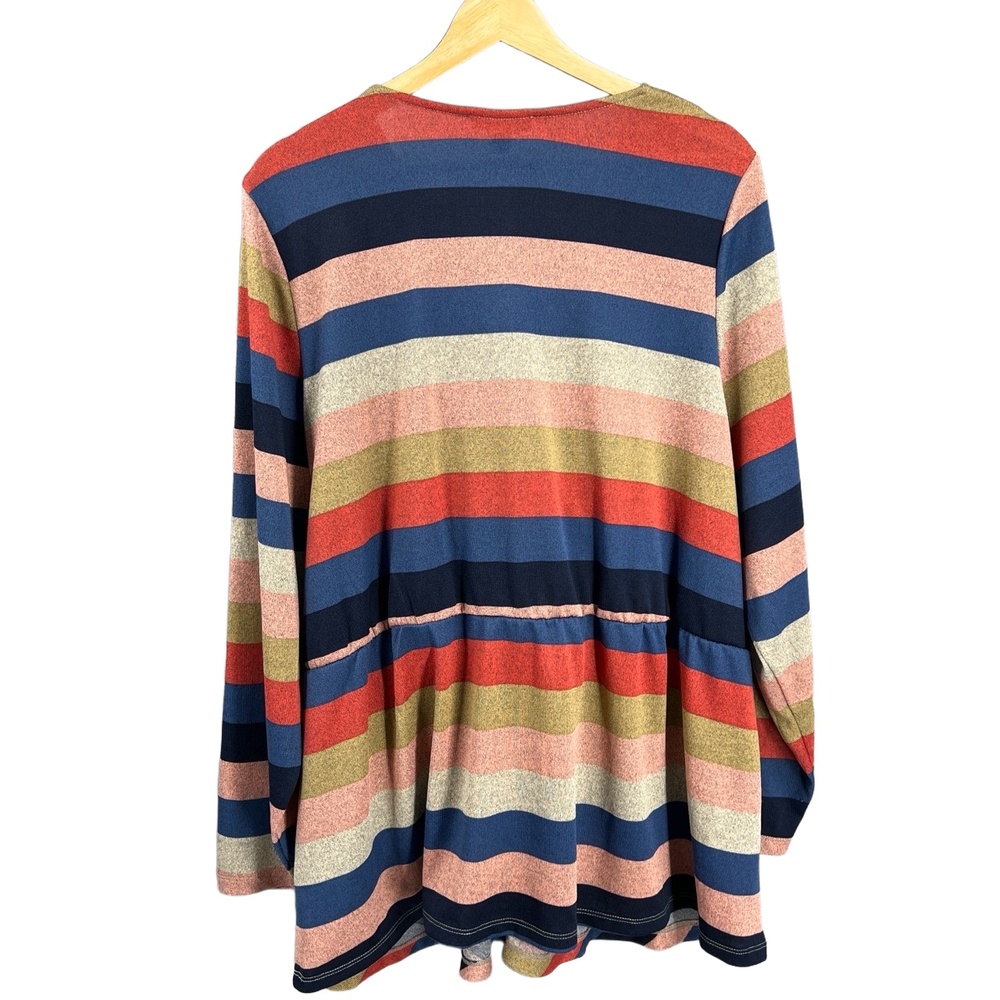 Lane Bryant Knit Top Wrap Look Multicolor Rainbow Striped Peplum Plus Size 26/28
